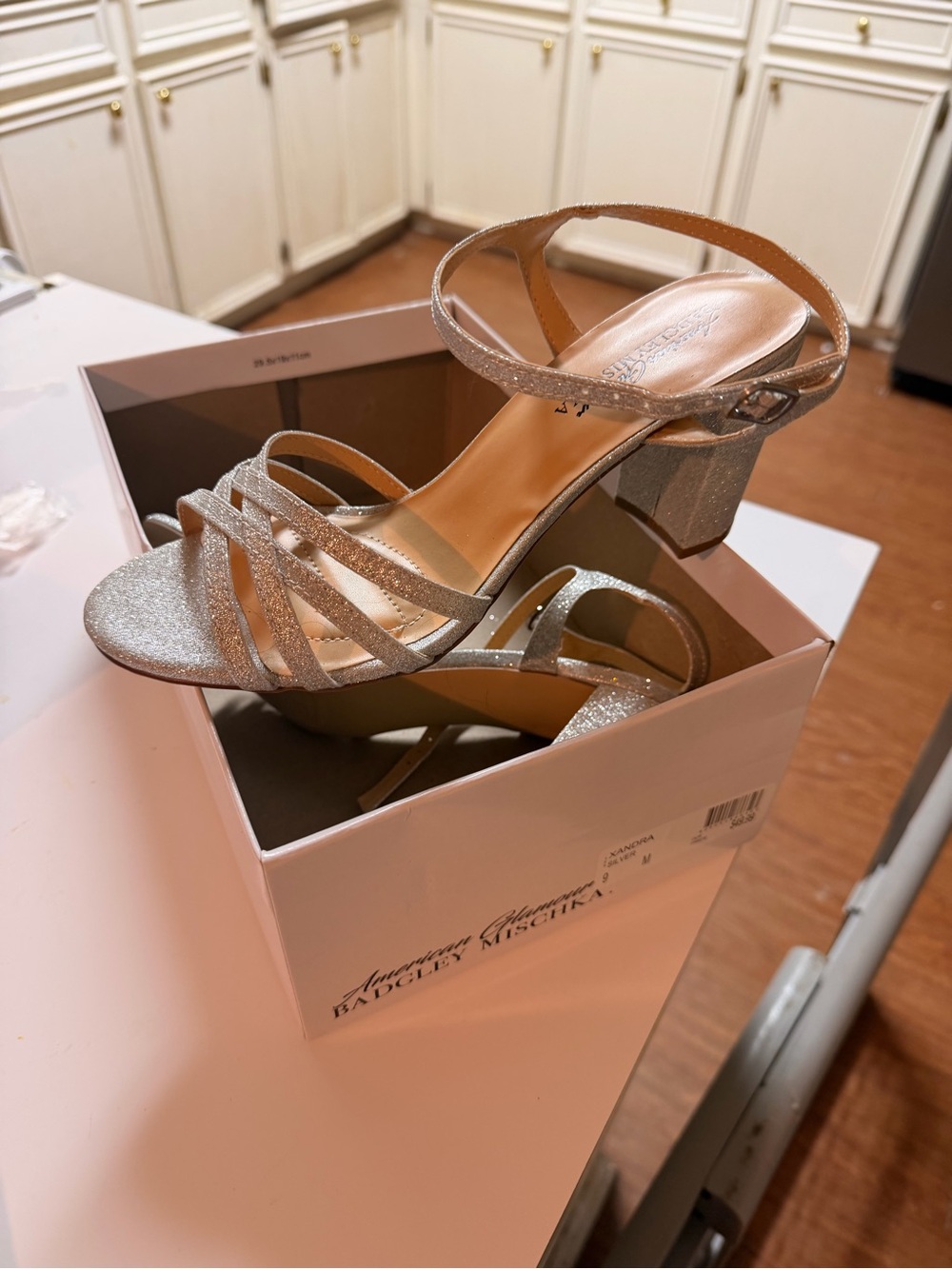 Sparkle Strappy Block Heel Sandals - Silver